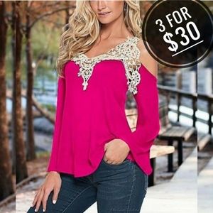 Xlarge Fit New Sexy Lace cut out shoulders top shirt blouse